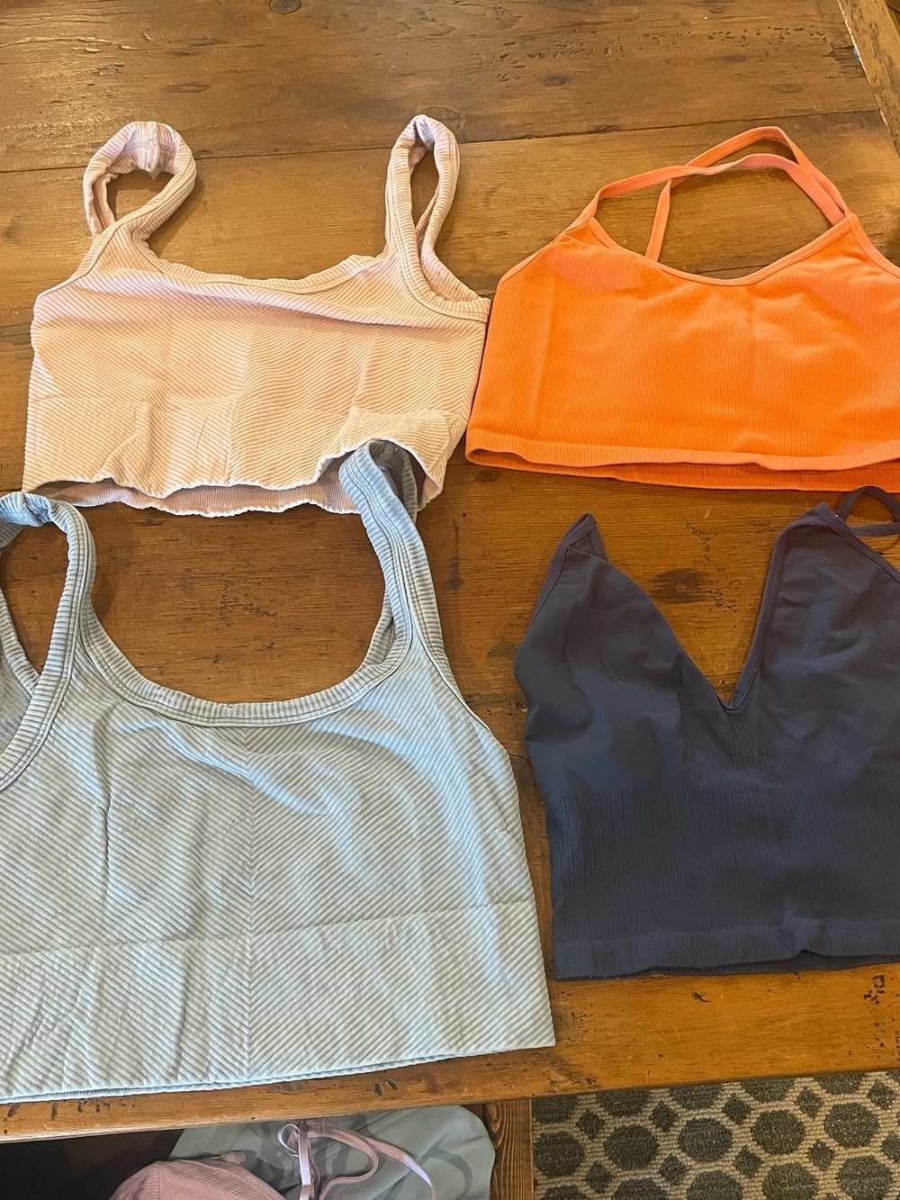 4-Pack Ribbed Crop Tops Tank Bralettes - Orange, Light Pink, Light Blue, Navy